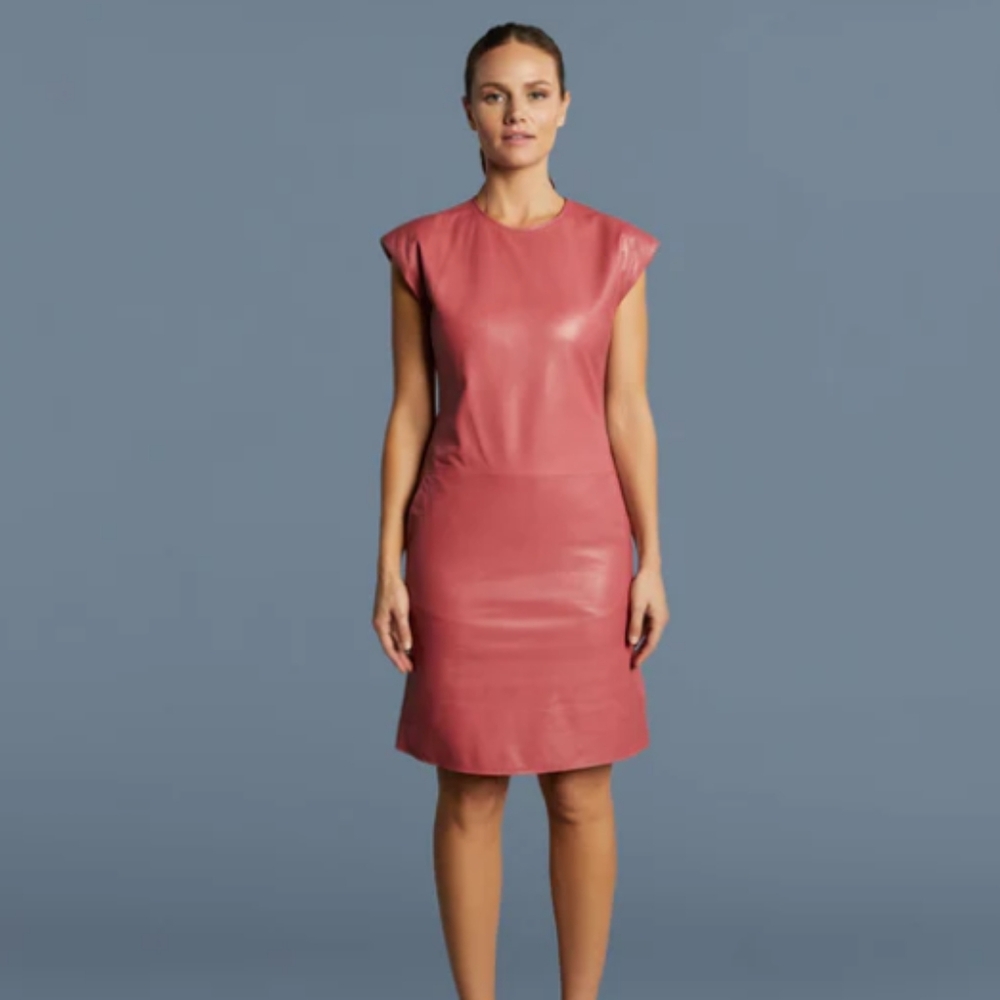 Bod & Christensen LYDIA Leather Dress Autumn Rose women's size LARGE